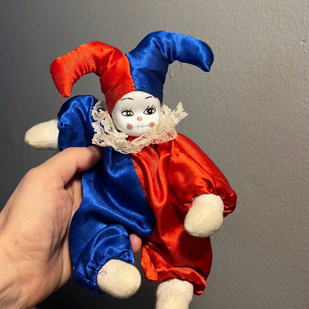 Vintage clown red blue ceramic face